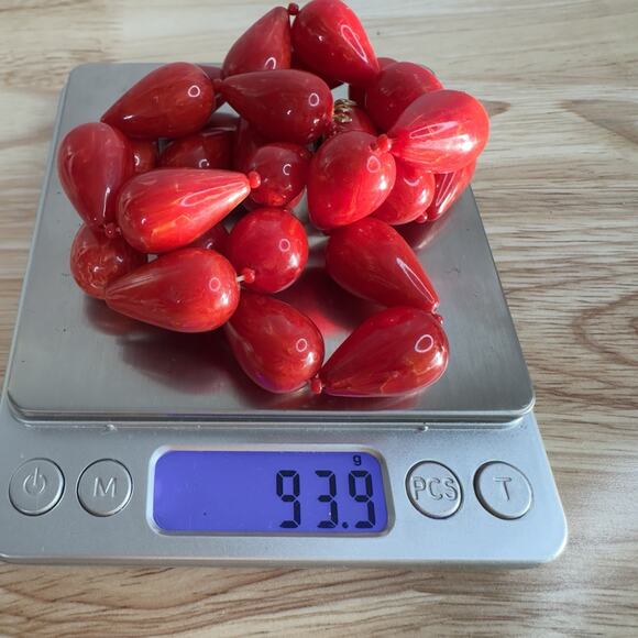 Vintage Marbled Red Bakelite Beaded Necklace 26 In 1940s 93 Grams - Picture 7 of 12